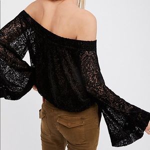 Free People Ginger Berry Black Velvet Lace Top